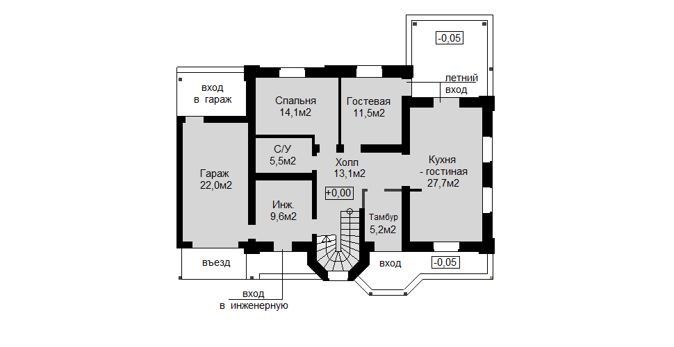 План первого этажа с гостевой комнатой