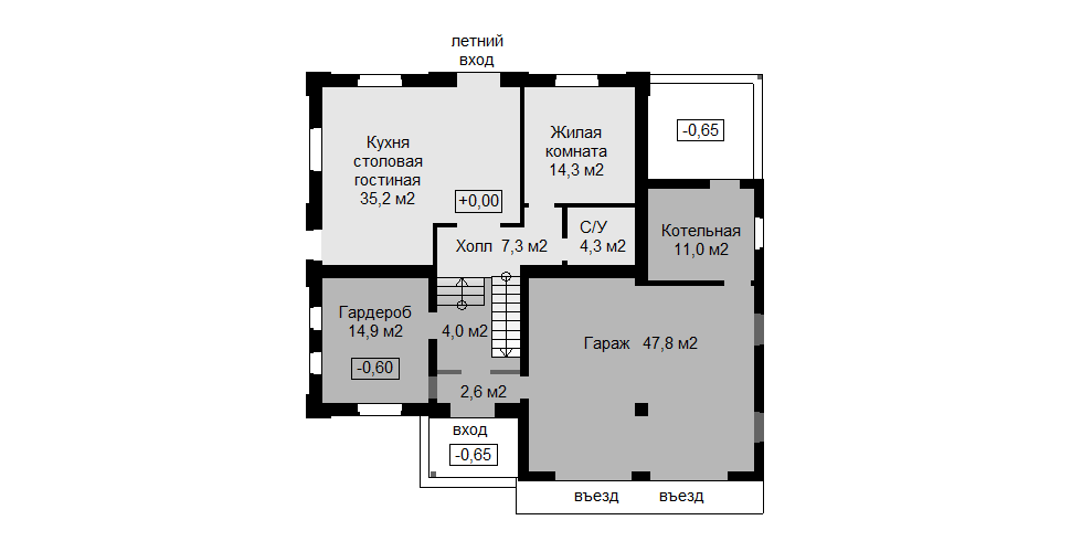 План первого этажа с изолированной жилой комнатой