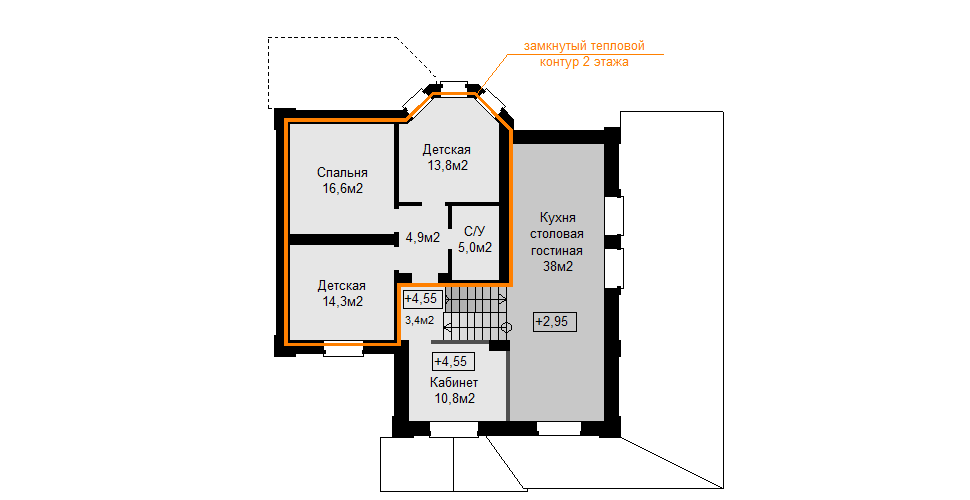План второго этажа с дополнительной кухней