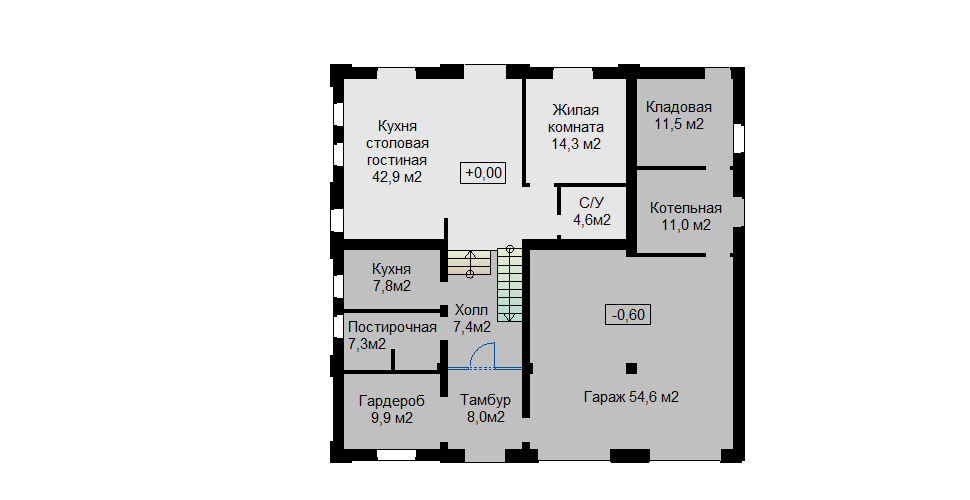 План первого этажа с жилой комнатой