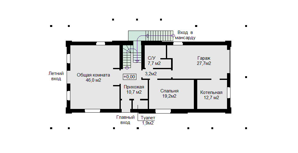 План первого этажа с общей комнатой